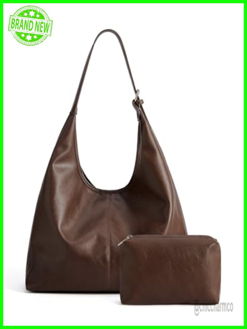 Vegan Leather Hobo Shoulder Bag Slouchy Crossbody Purse with Pouch